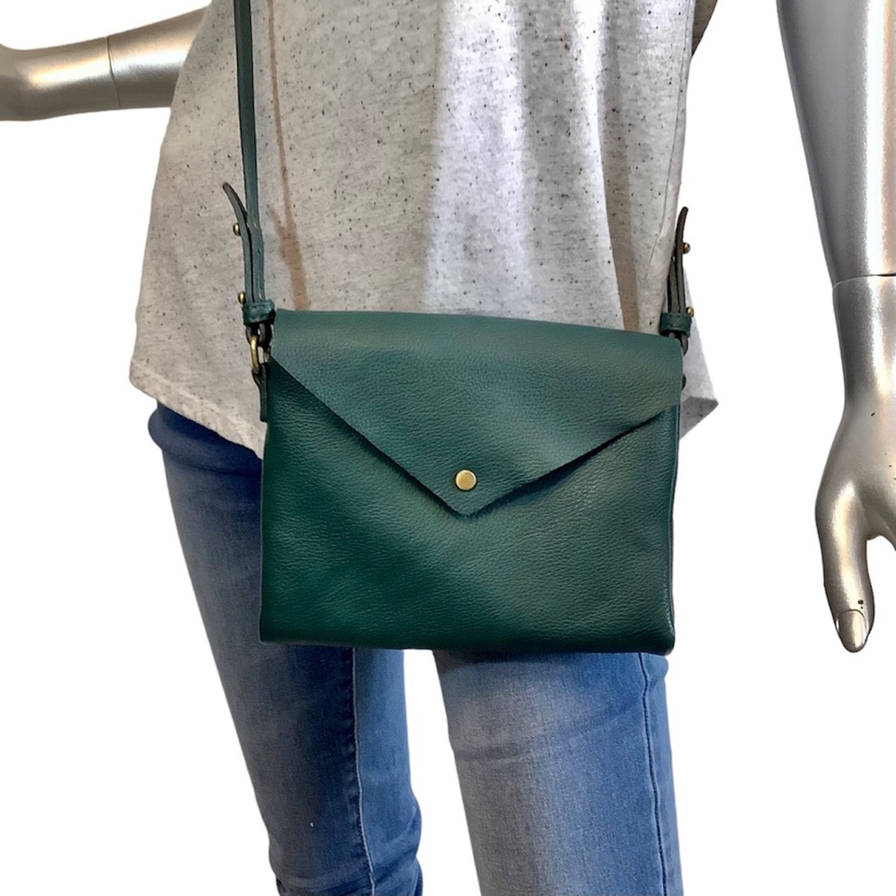 Dark Green Street Level Crossbody Bag Faux Leather Purse Fold Over Closure